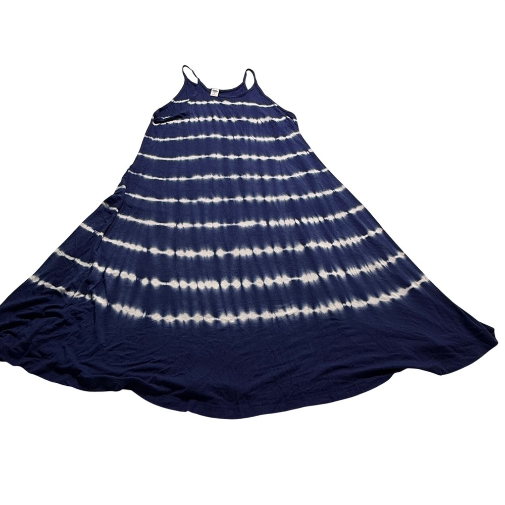 Old Navy Sun Dress Wms M Nautical Navy White Tie Dye Sleeveless Maxi Rayon Blend